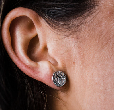 Silver Textured Circle Disc Stud Earrings