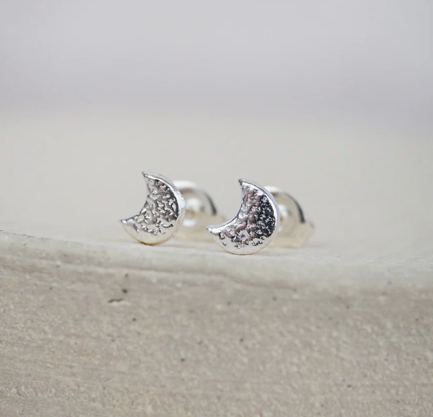 Silver Mini Moon Stud Earrings