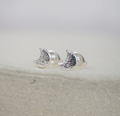 Silver Mini Moon Stud Earrings