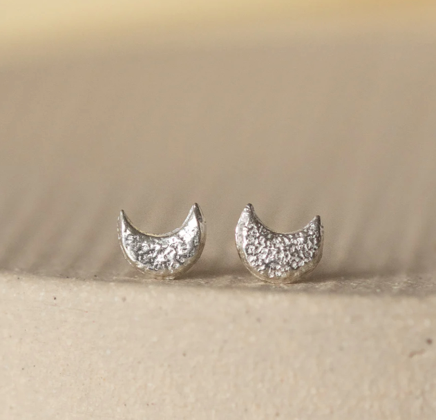 Silver Mini Moon Stud Earrings