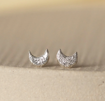 Silver Mini Moon Stud Earrings