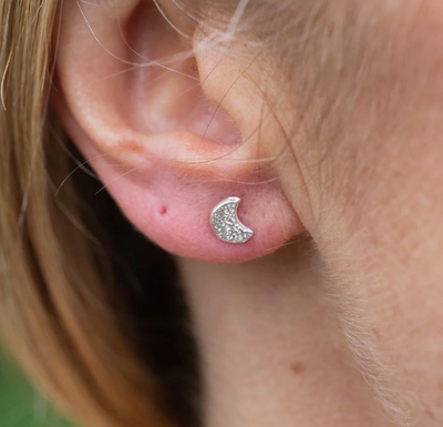 Silver Mini Moon & Star Stud Earrings