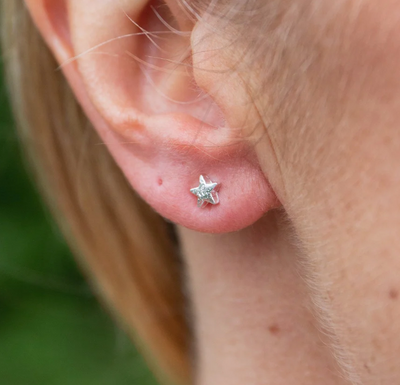 Silver Mini Moon & Star Stud Earrings