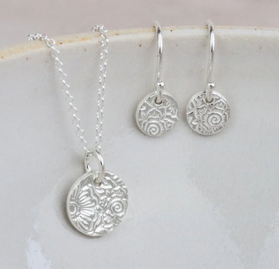 Silver Textured Mini Circle Drop Earrings