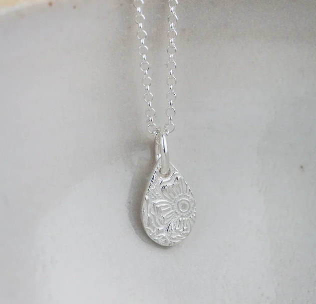 Silver Textured Small Teardrop Pendant