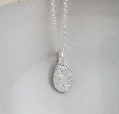 Silver Textured Small Teardrop Pendant