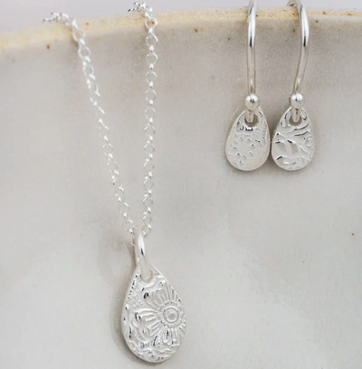 Silver Textured Small Teardrop Pendant