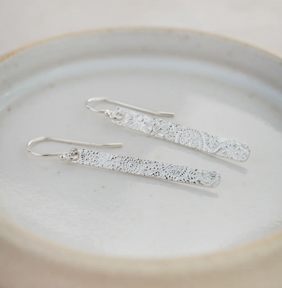 Silver Textured Long Rectangle Drop Earrings