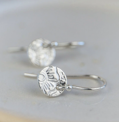 Silver Textured Mini Circle Drop Earrings