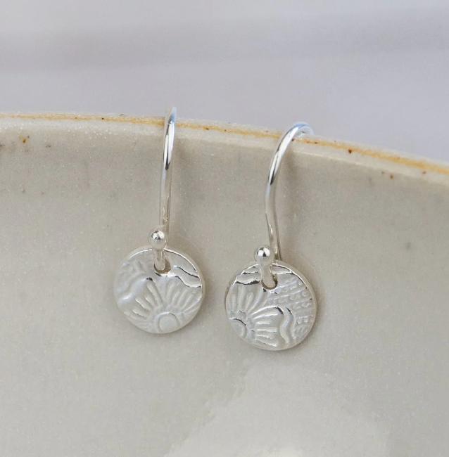 Silver Textured Mini Circle Drop Earrings