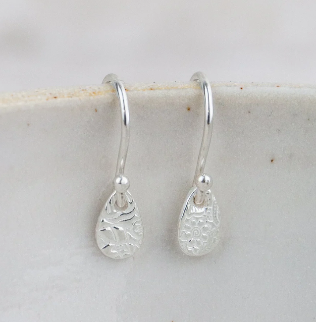 Silver Textured Teardrop Earrings