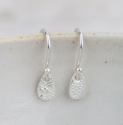 Silver Textured Teardrop Earrings