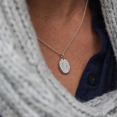 Silver Daisy Pattern Nugget Pendant
