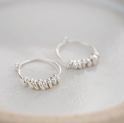 Silver Nugget Hoop Earrings