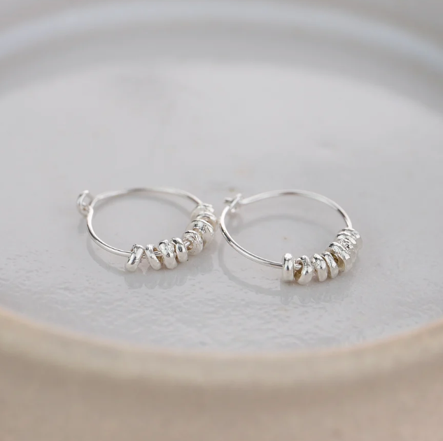Silver Nugget Hoop Earrings