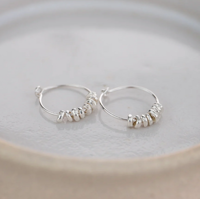 Silver Nugget Hoop Earrings