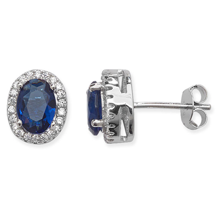 Sapphire Crystal Oval Halo Stud Earrings