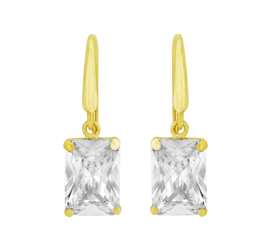 9ct Gold Baguette Crystal Drop Earrings