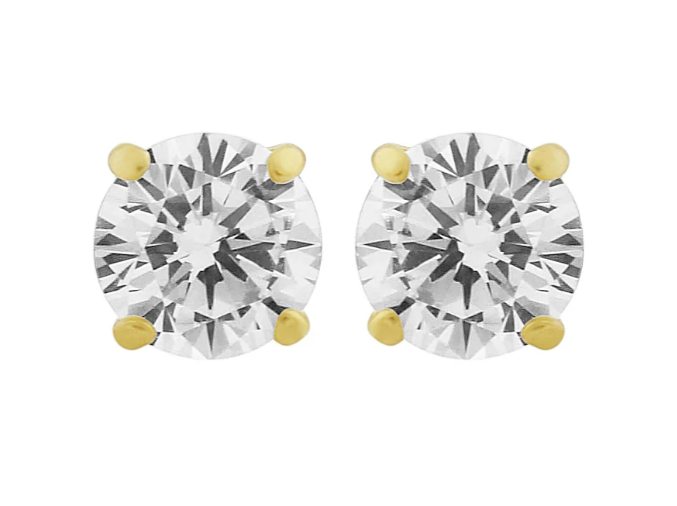 9ct Gold Round Crystal Stud Earrings