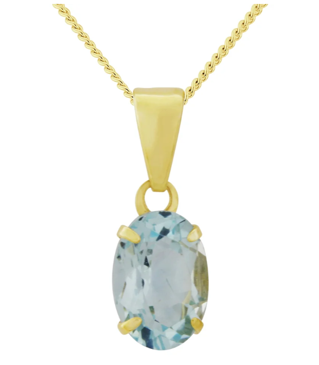 9ct Gold Blue Topaz Oval Pendant