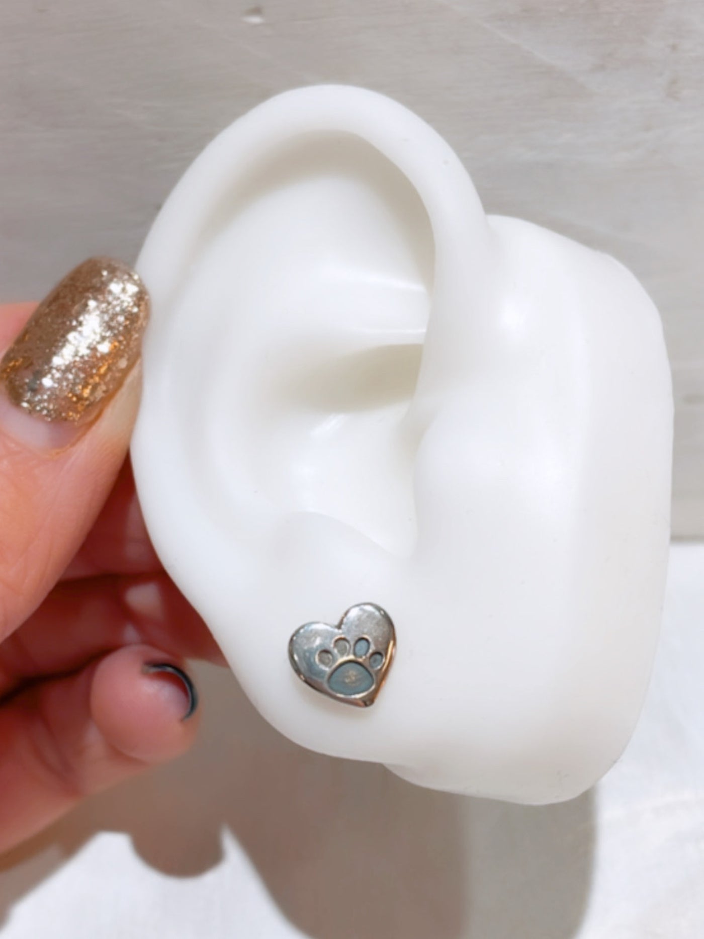 Heart Paw Print Stud Earrings