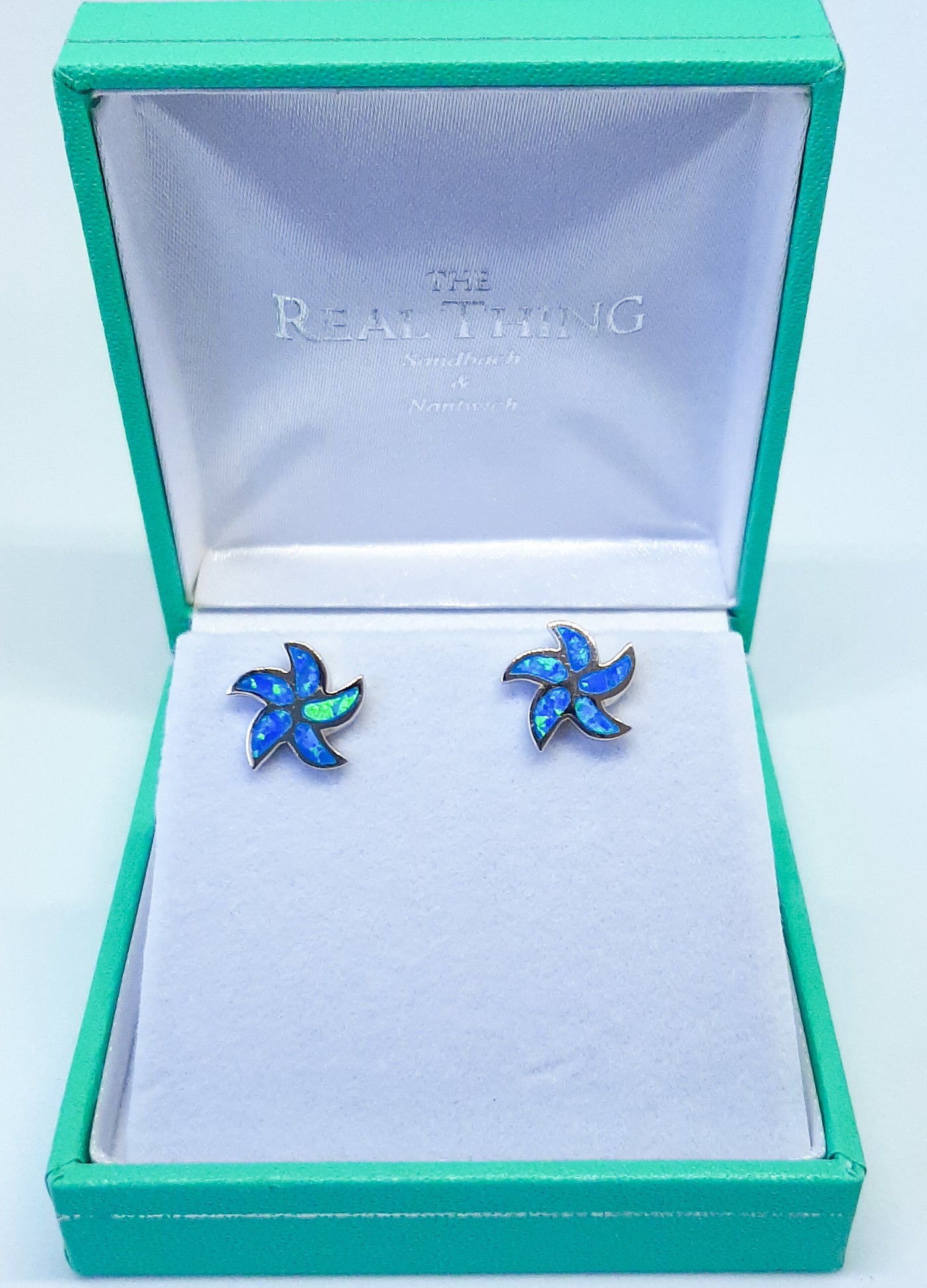 Blue Opal Swirl Stud Earrings