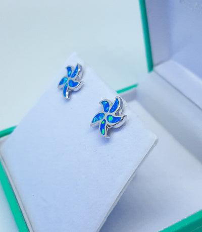 Blue Opal Swirl Stud Earrings
