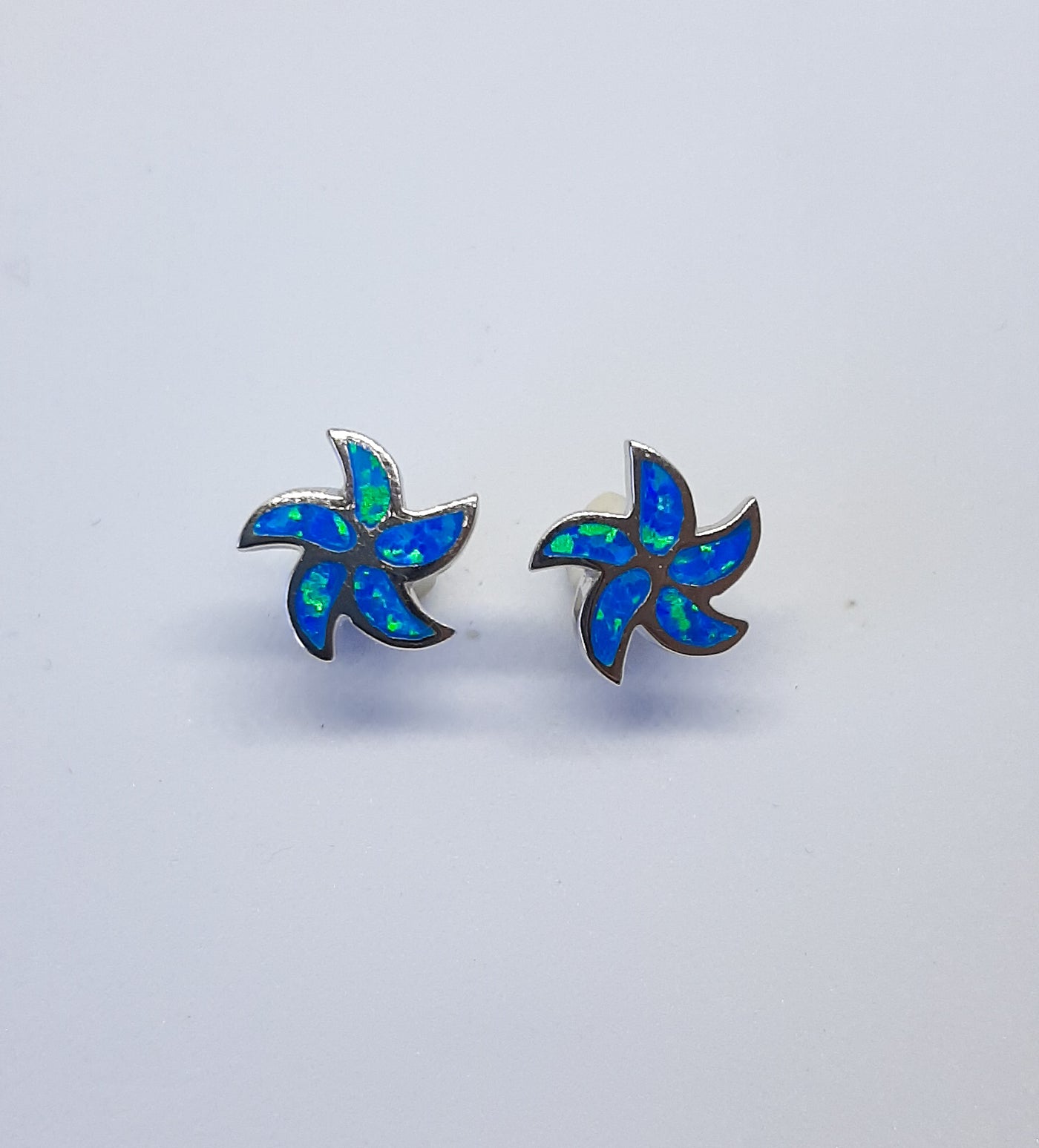 sterling silver & blue opal swirl shape stud earrings
