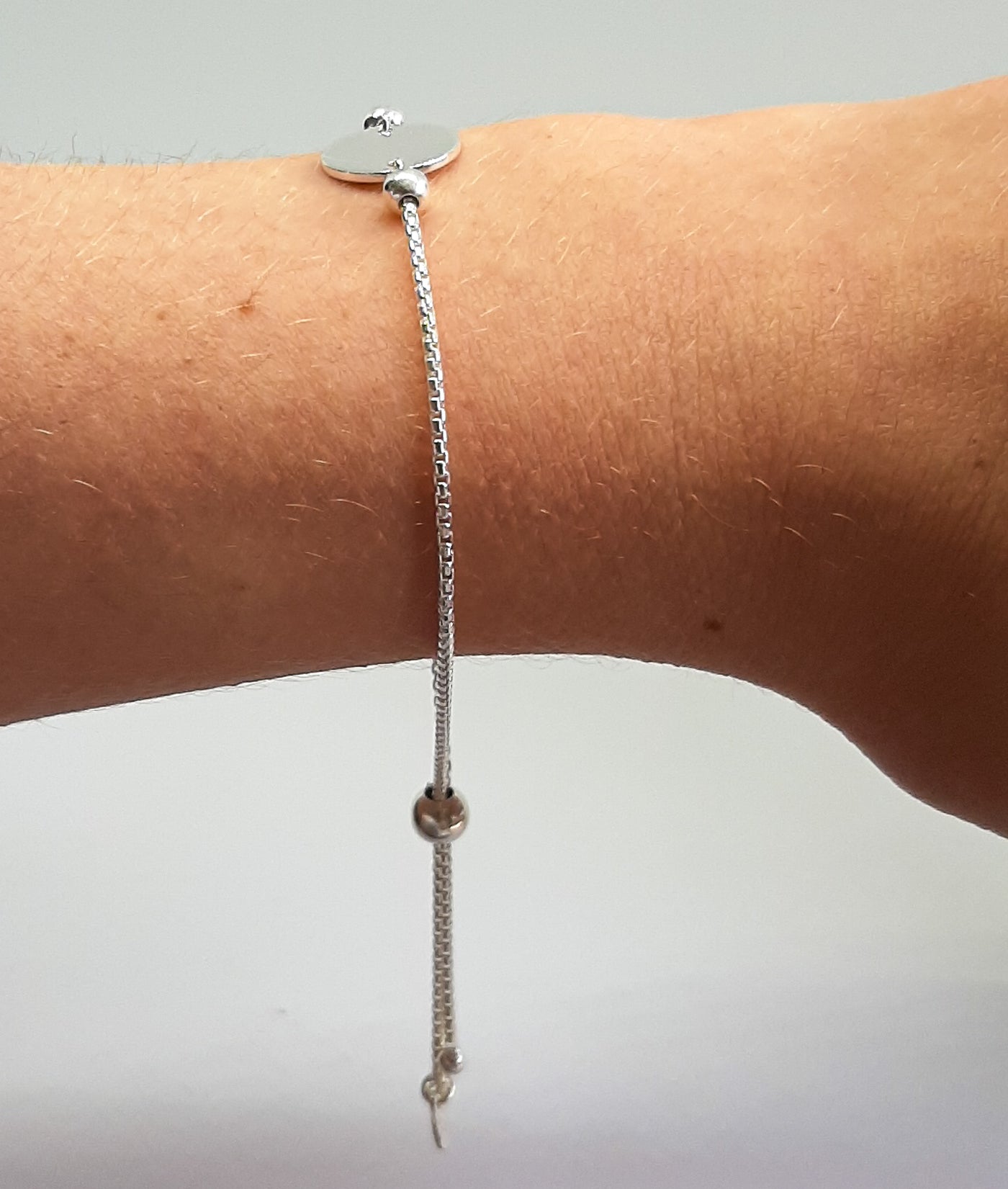 Silver Large Disc Slider Bracelet