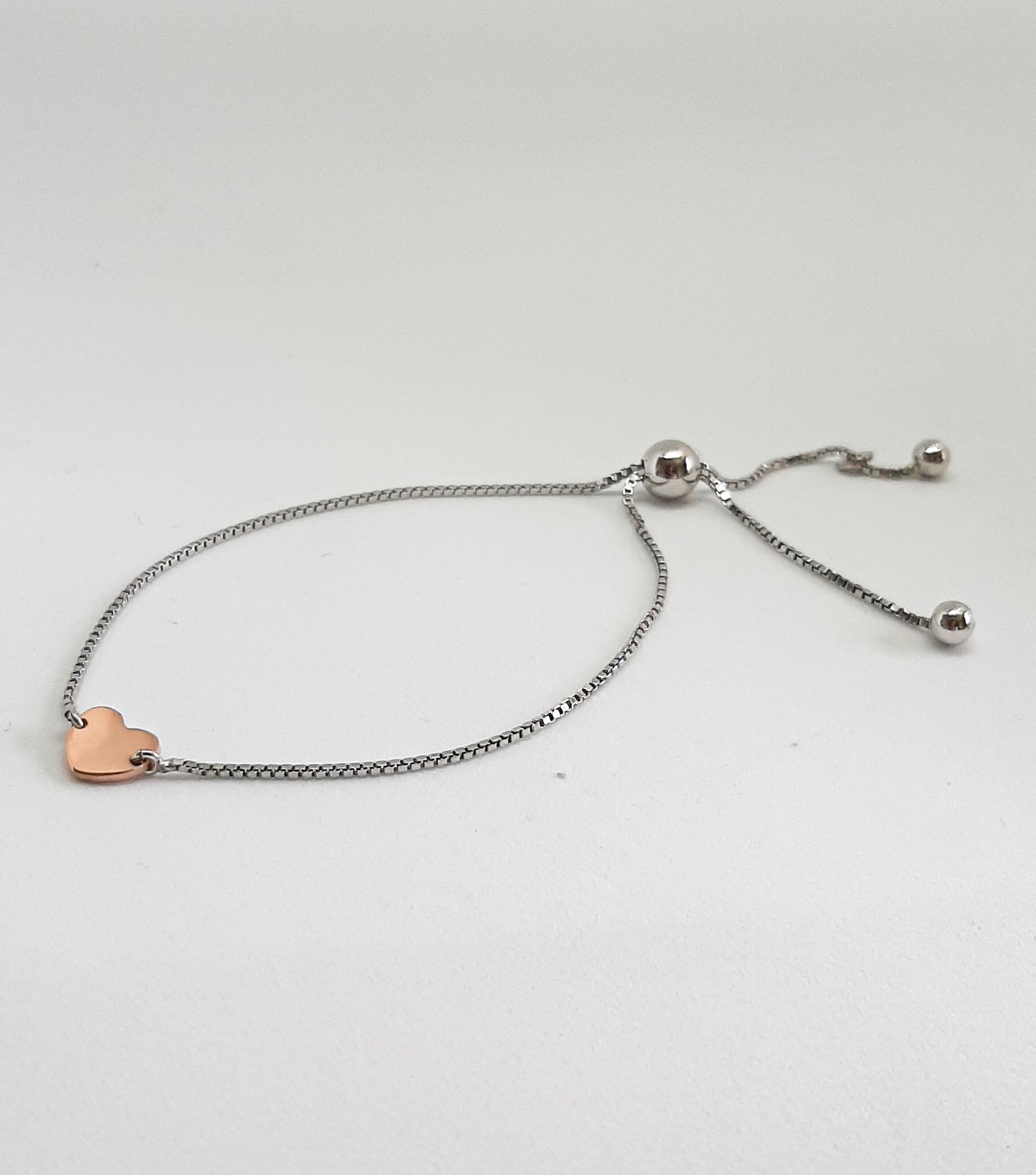 Silver Mini Rose Gold Heart Slider Bracelet