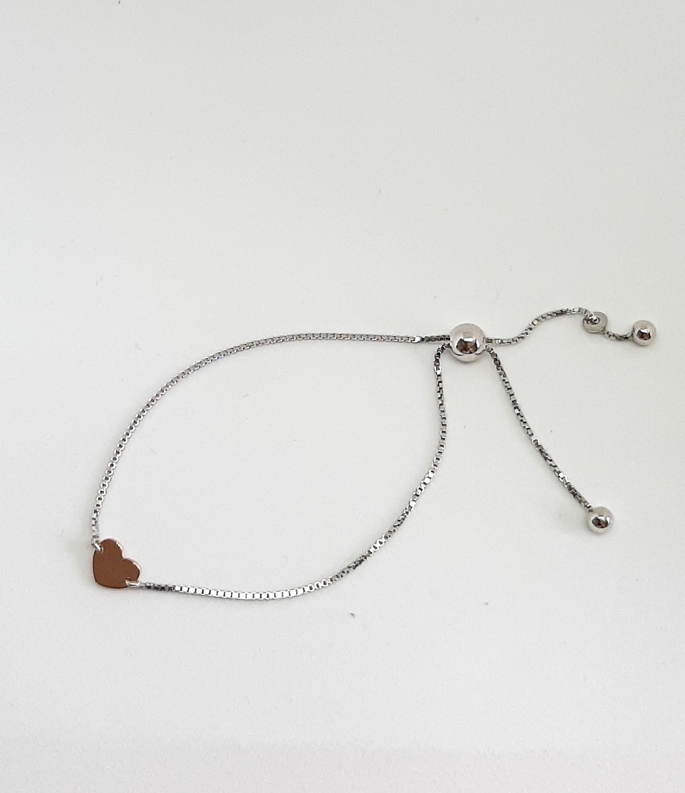 Silver Mini Rose Gold Heart Slider Bracelet