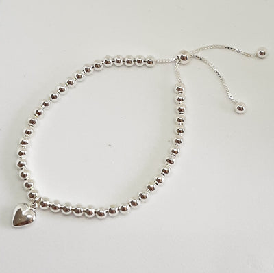 Silver Beaded Heart Slider Bracelet