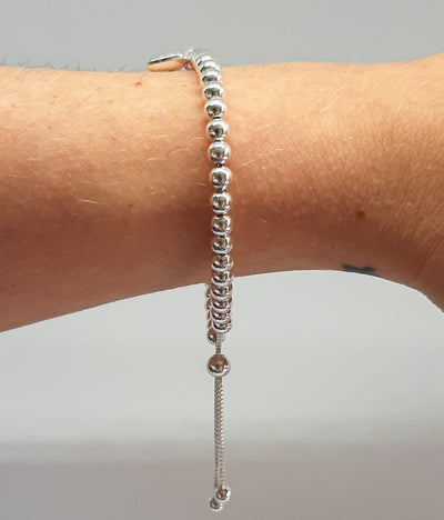 Silver Beaded Heart Slider Bracelet