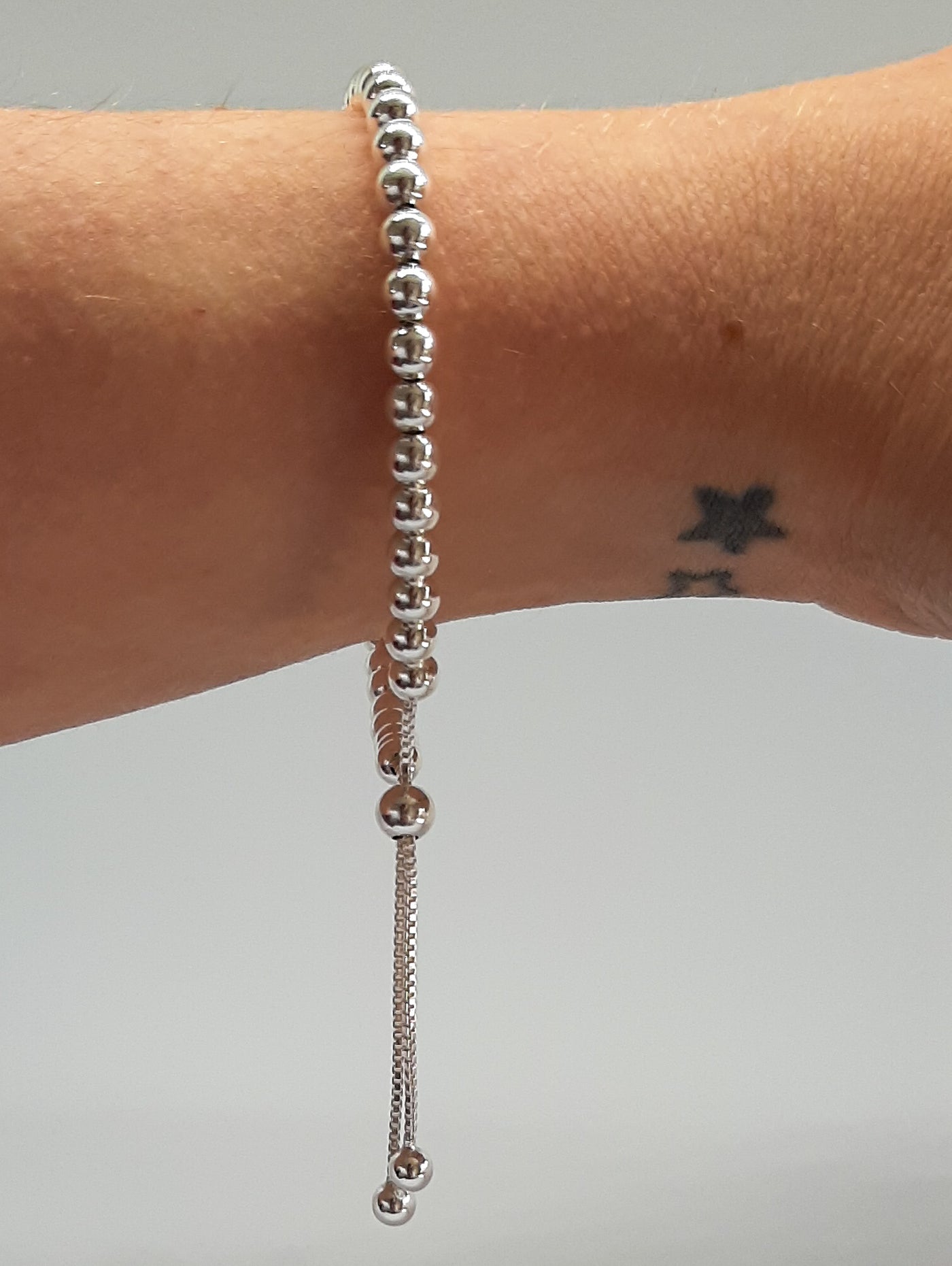 Silver Beaded Heart Slider Bracelet