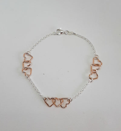 Silver & Rose Gold Linked Hearts Bracelet