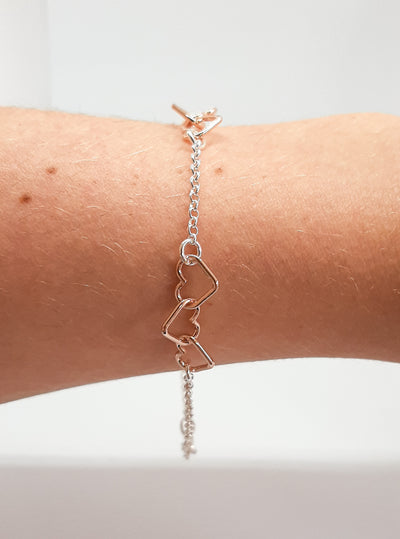 Silver & Rose Gold Linked Hearts Bracelet