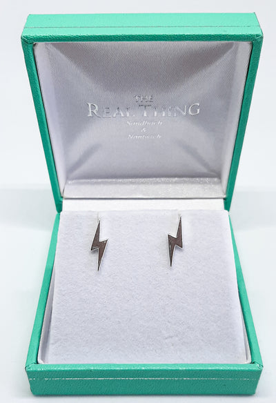 Silver Lightning Bolt Stud Earrings