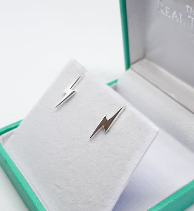 Silver Lightning Bolt Stud Earrings