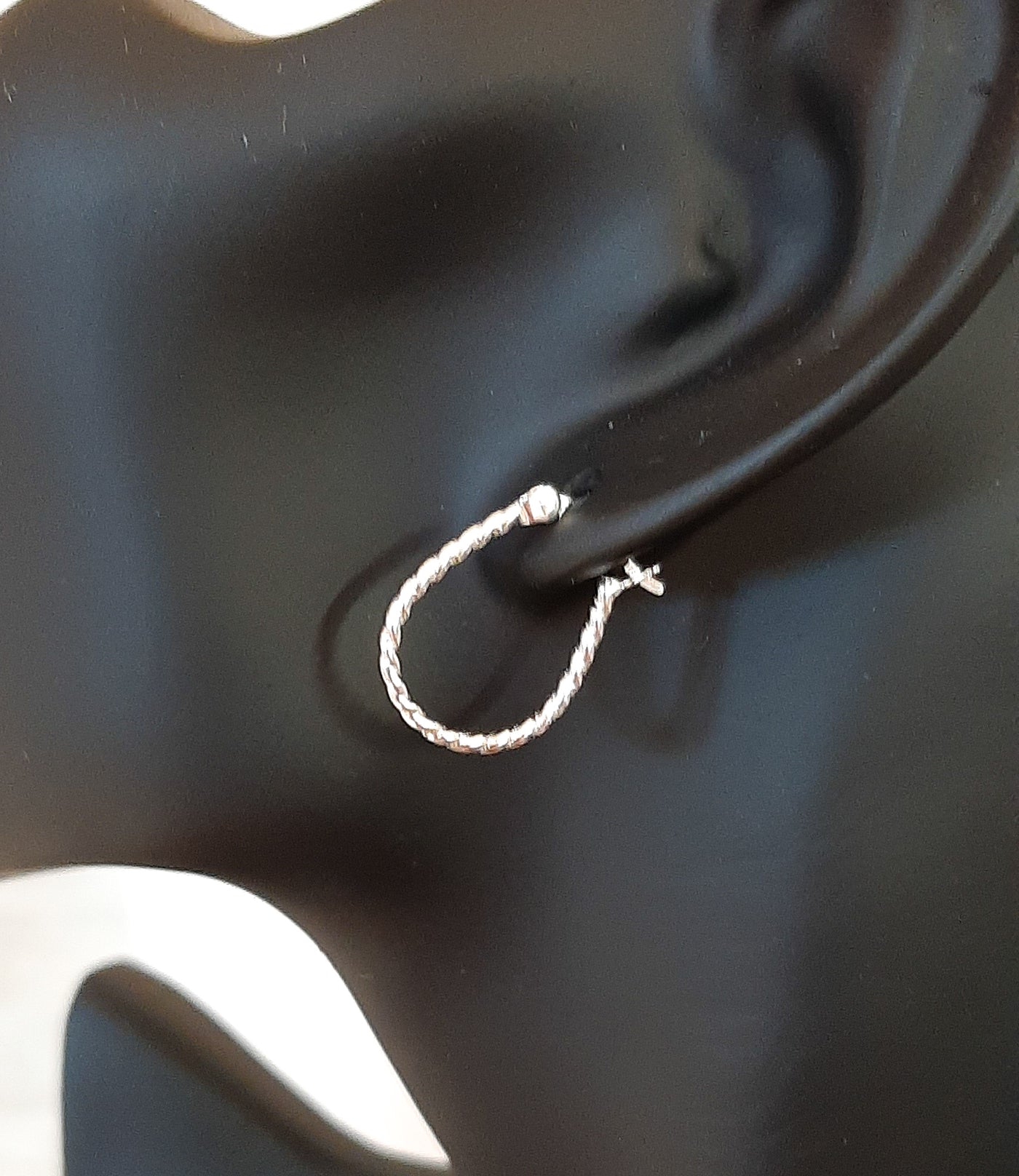 Small Silver Oval Barley Twist Hinged Hoop