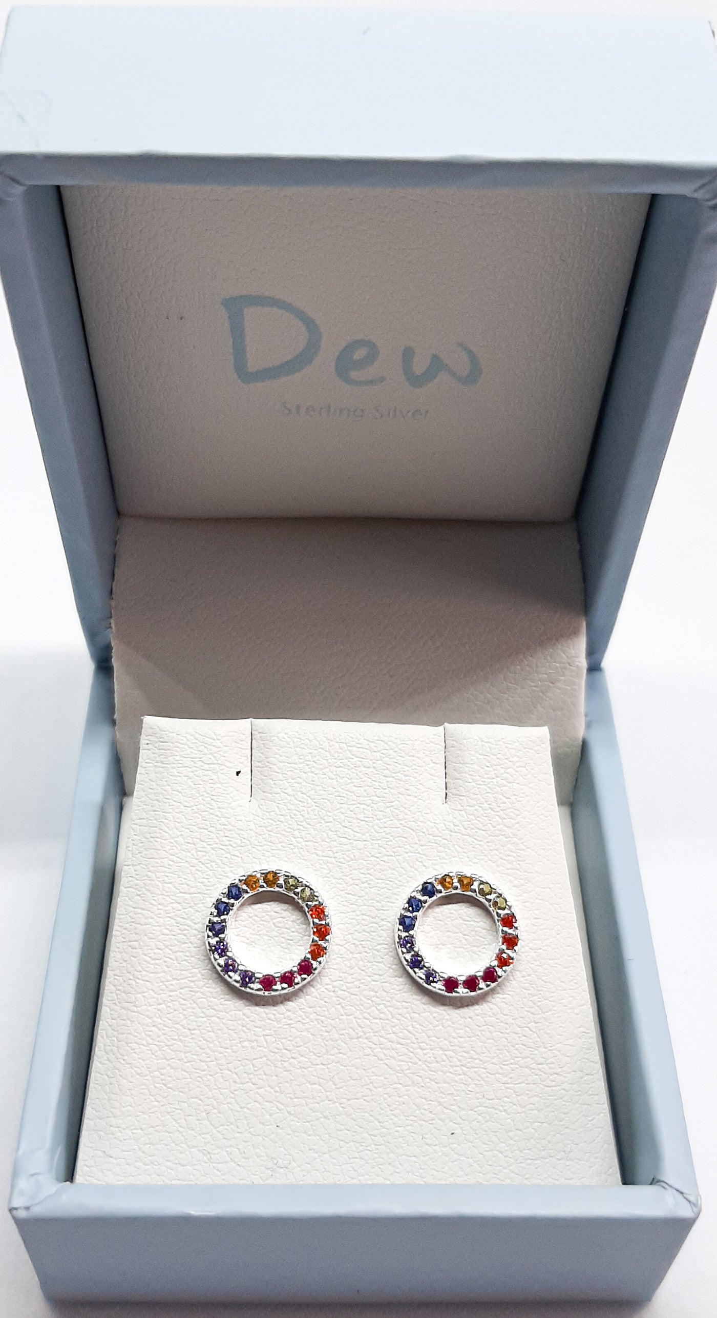 Dew CZ Rainbow Circle Stud Earrings