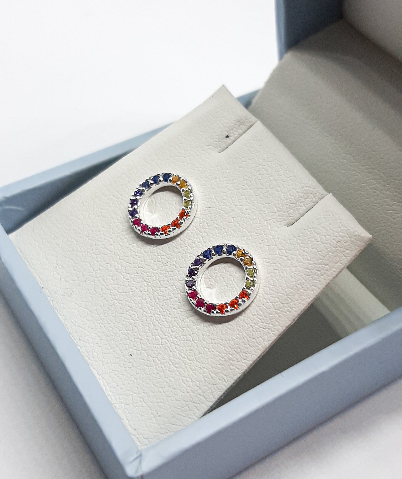 Dew CZ Rainbow Circle Stud Earrings