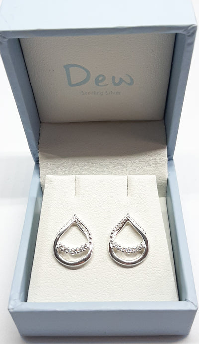 Dew Open Tear Drop Loop CZ Stud Earrings