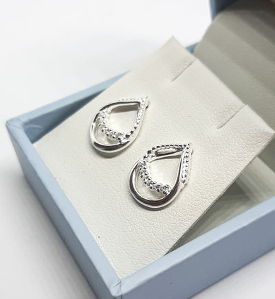 Dew Open Tear Drop Loop CZ Stud Earrings