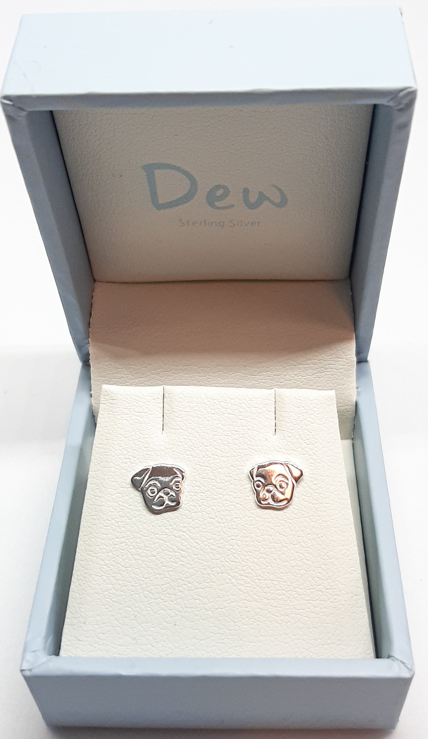 silver pug dog face stud earrings