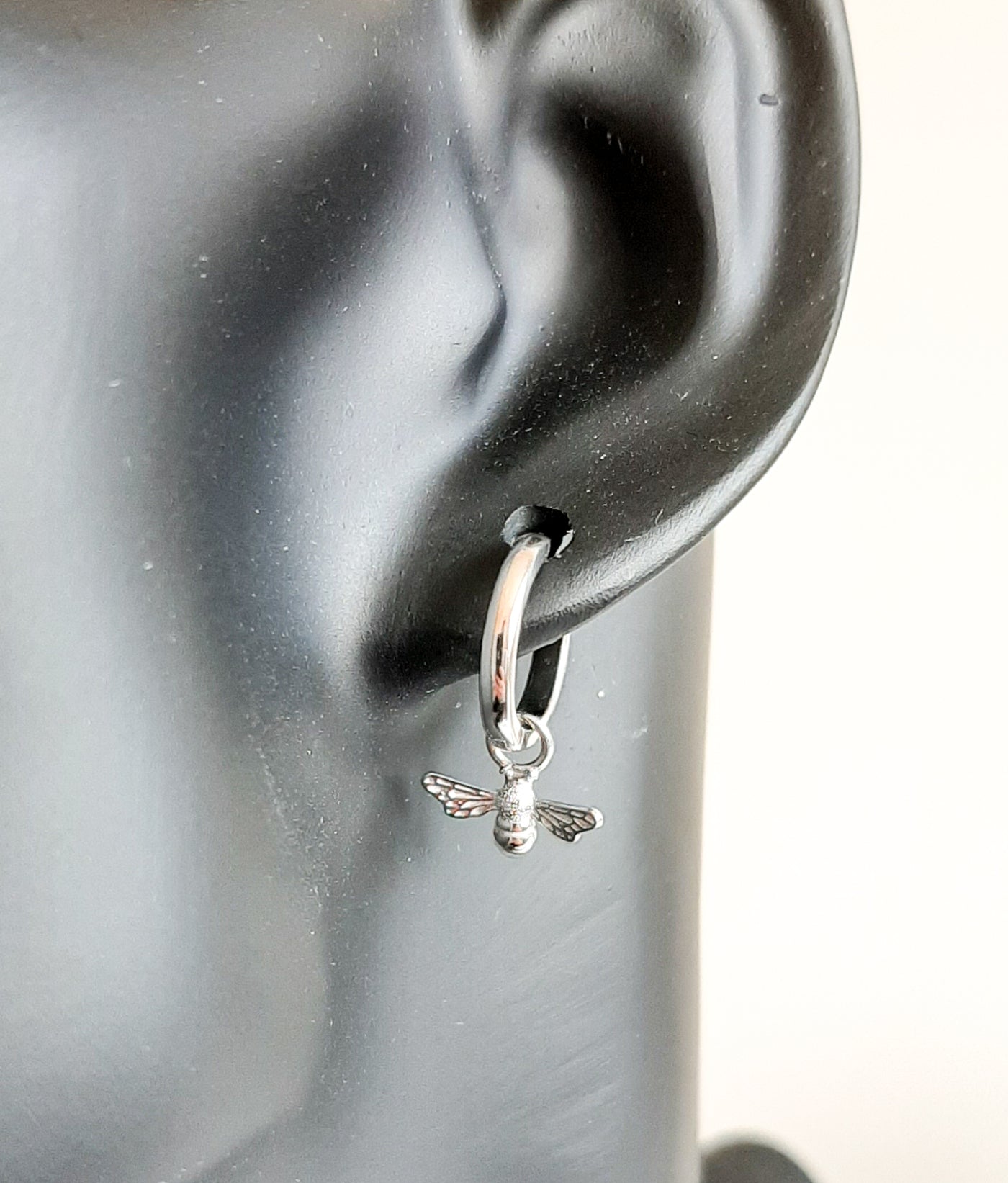 Silver Bee Huggie Hoop Earrings