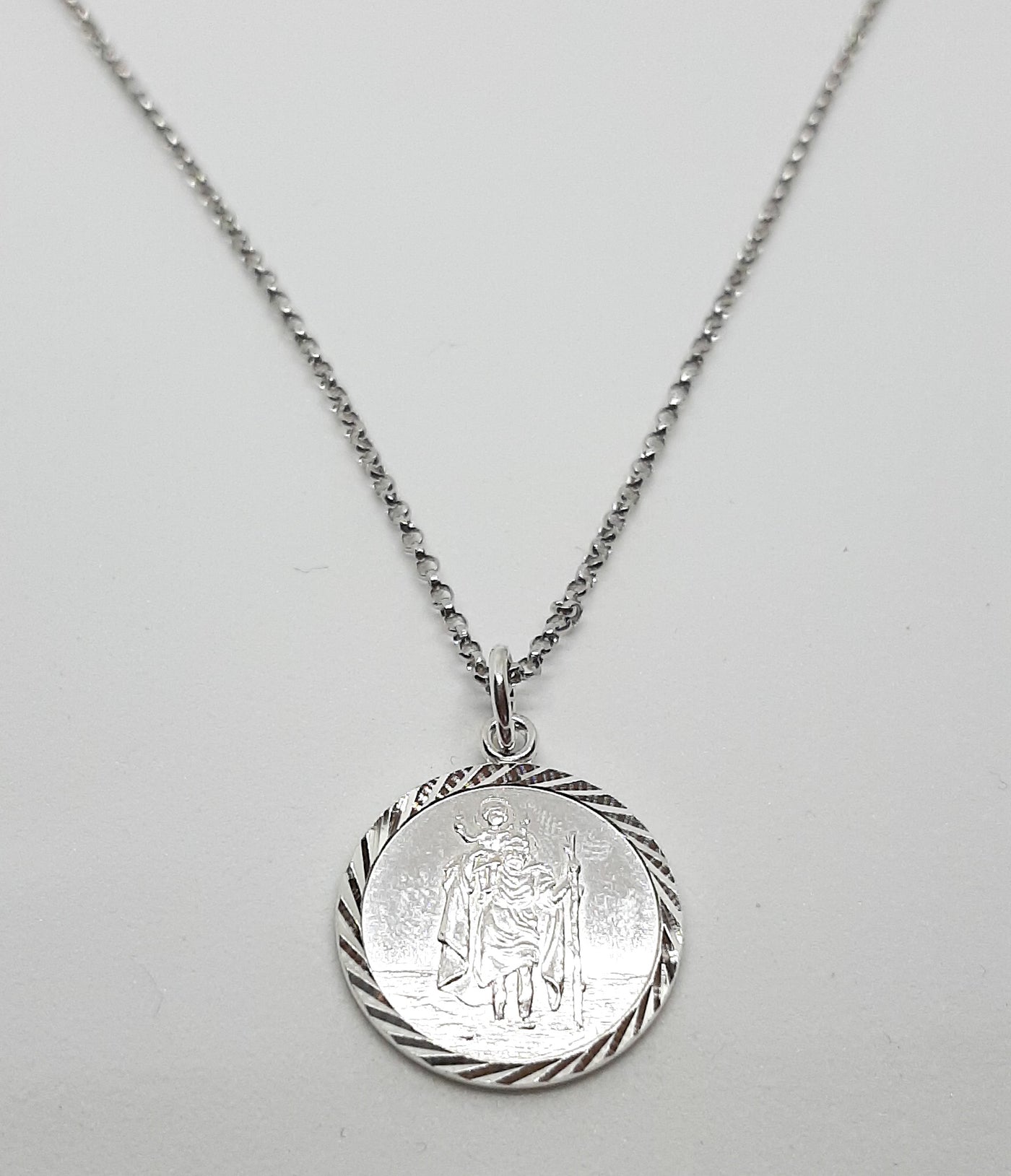 Silver Diamond Cut St Christopher Necklace