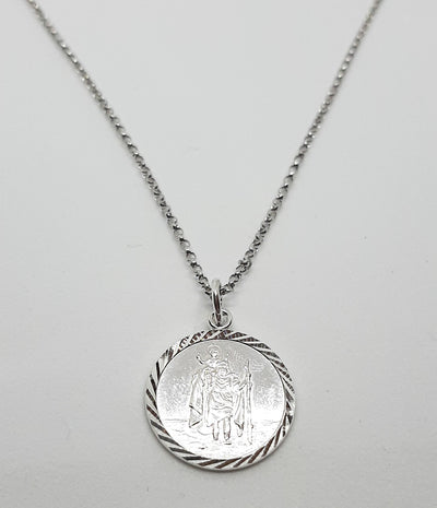Silver Diamond Cut St Christopher Necklace