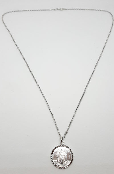 Silver Diamond Cut St Christopher Necklace