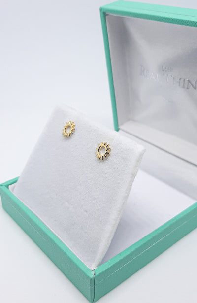 Yellow Gold Open Sun Stud Earrings