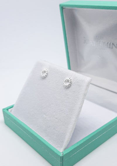 Silver Open Sun Stud Earrings